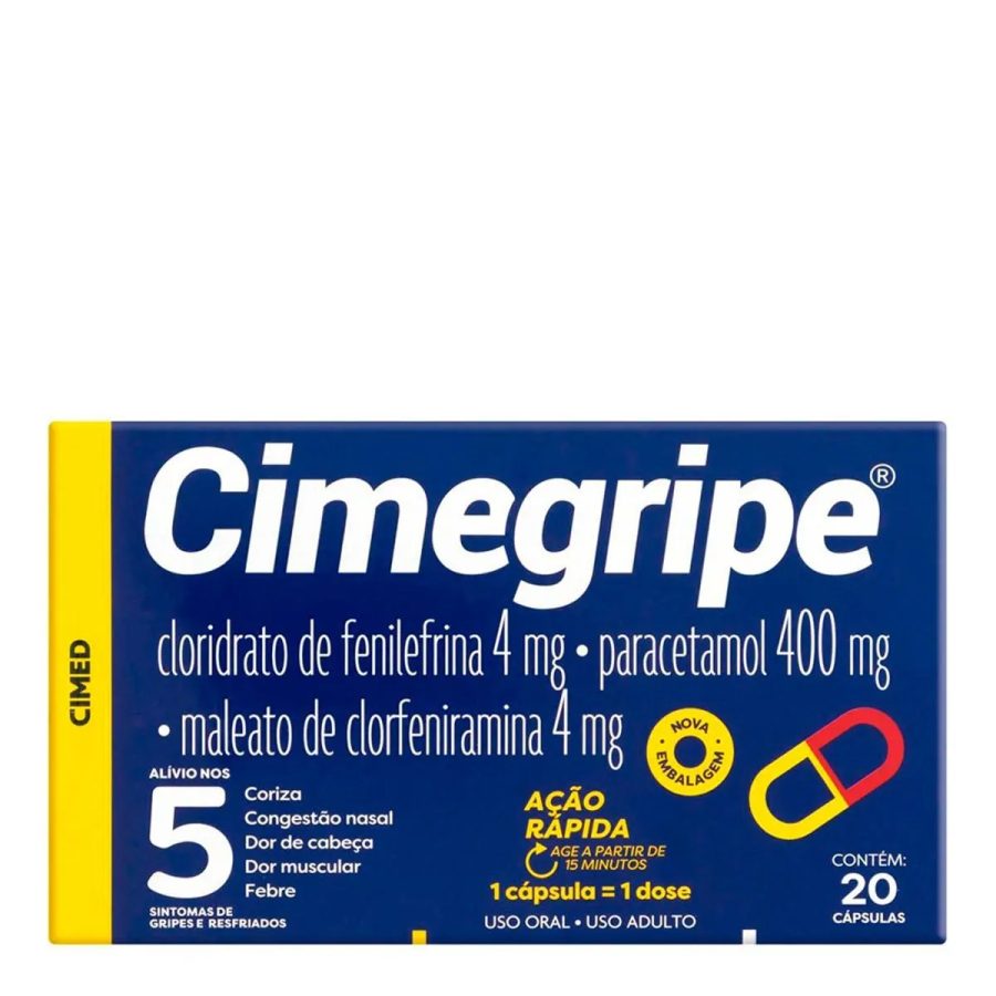 Analgésico, Antitérmico e Antigripal Cimegripe 400mg + 4mg + 4m...